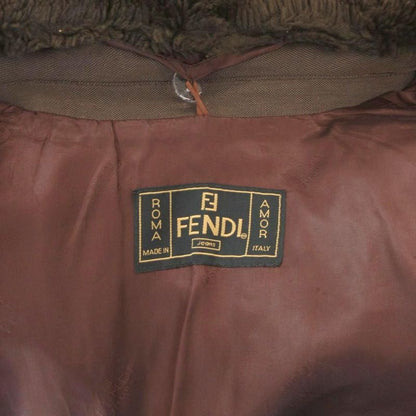 Fendi Long Coat Collar Boa Belt Logo Button 42 Brown