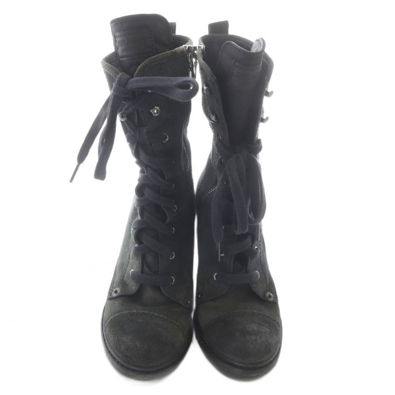Prada Suede Boots Short High Heels 36.5 Khaki Green