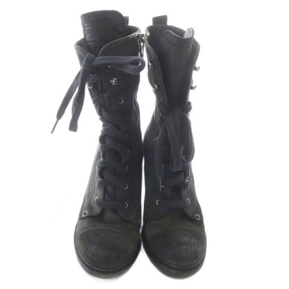 Prada Suede Boots Short High Heels 36.5 Khaki Green