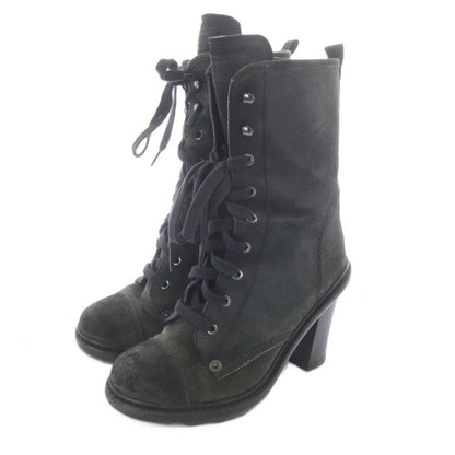 Prada Suede Boots Short High Heels 36.5 Khaki Green