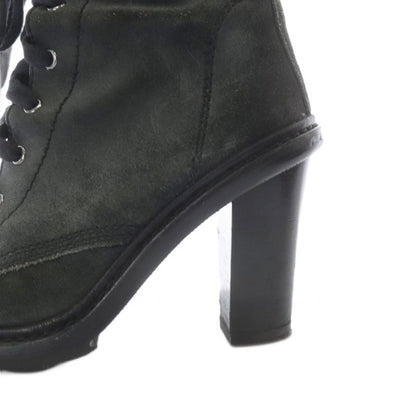 Prada Suede Boots Short High Heels 36.5 Khaki Green
