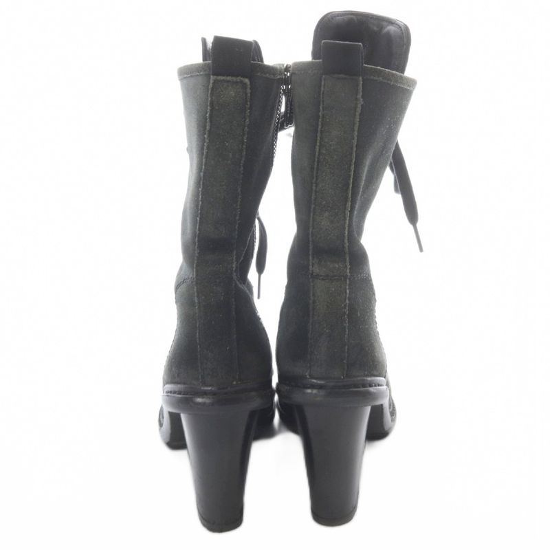 Prada Suede Boots Short High Heels 36.5 Khaki Green