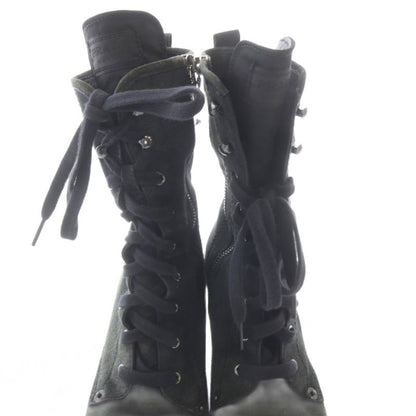 Prada Suede Boots Short High Heels 36.5 Khaki Green