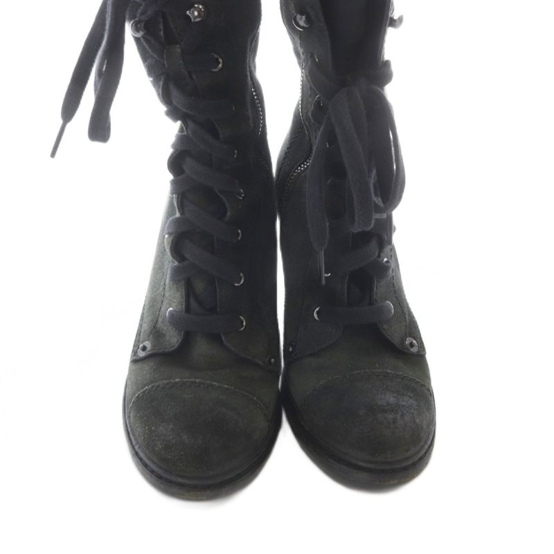 Prada Suede Boots Short High Heels 36.5 Khaki Green
