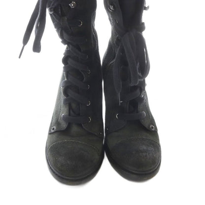 Prada Suede Boots Short High Heels 36.5 Khaki Green