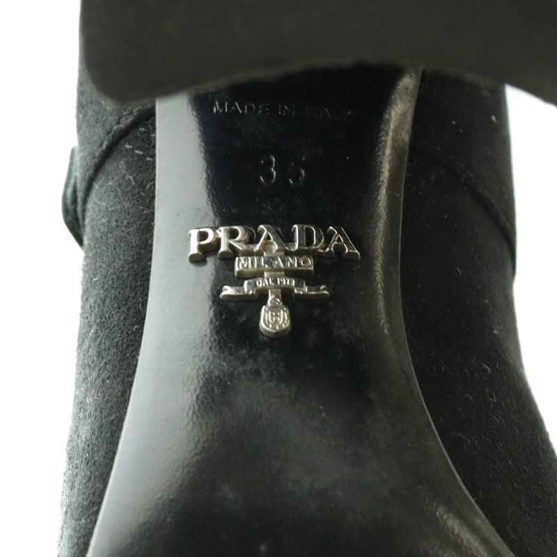 Prada Suede Ankle Boots Side Gore Short 35 Black SS
