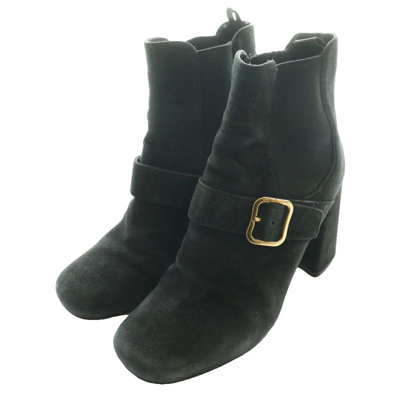 Prada Suede Ankle Boots Side Gore Short 35 Black SS