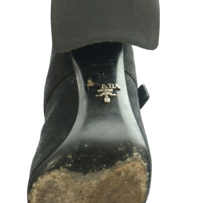 Prada Suede Ankle Boots Side Gore Short 35 Black SS