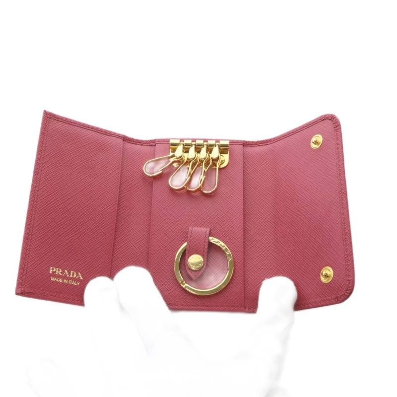 Prada Key Case Leather Ring with Pink