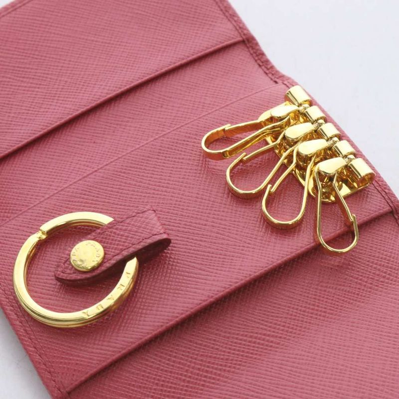 Prada Key Case Leather Ring with Pink