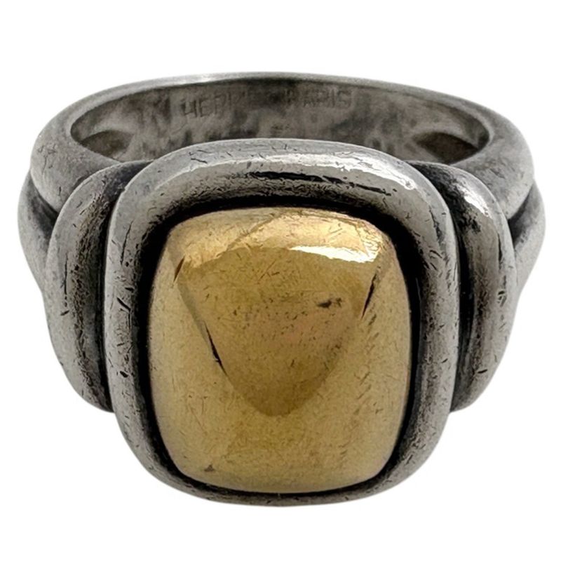 Hermes Square Ring Metal Silver Gold