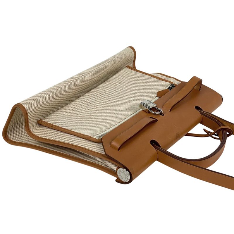Hermes Herbag Zip PM 2-Way Shoulder Bag Toile Ash Natural Brown