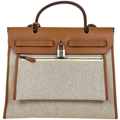 Hermes Herbag Zip PM 2-Way Shoulder Bag Toile Ash Natural Brown