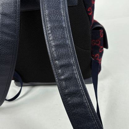 Gucci GG Pattern Sac Day Backpack Fabric Navy Red