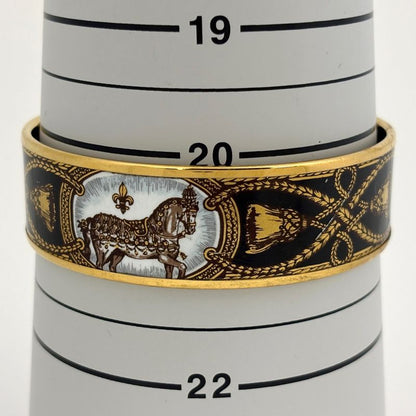 Hermes Enamel GM Cloisonne Bangle Gold Plated Black Bracelet