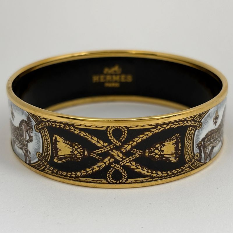 Hermes Enamel GM Cloisonne Bangle Gold Plated Black Bracelet