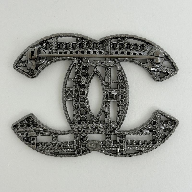 Chanel CC Logo Brooch Metal Silver