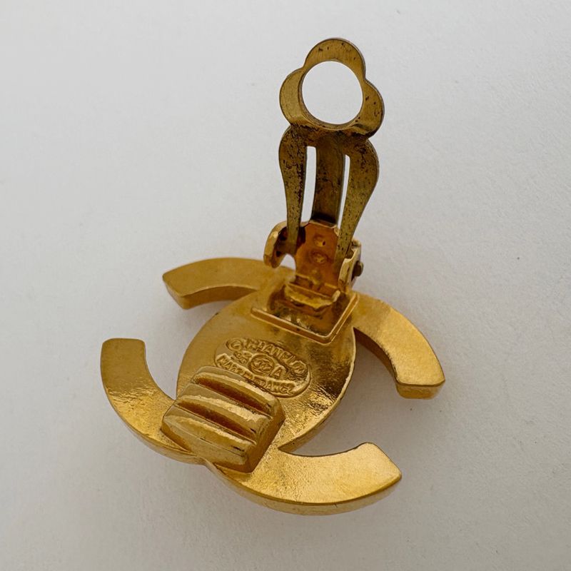 Chanel CC Logo Earrings Turnlock Gold Plated