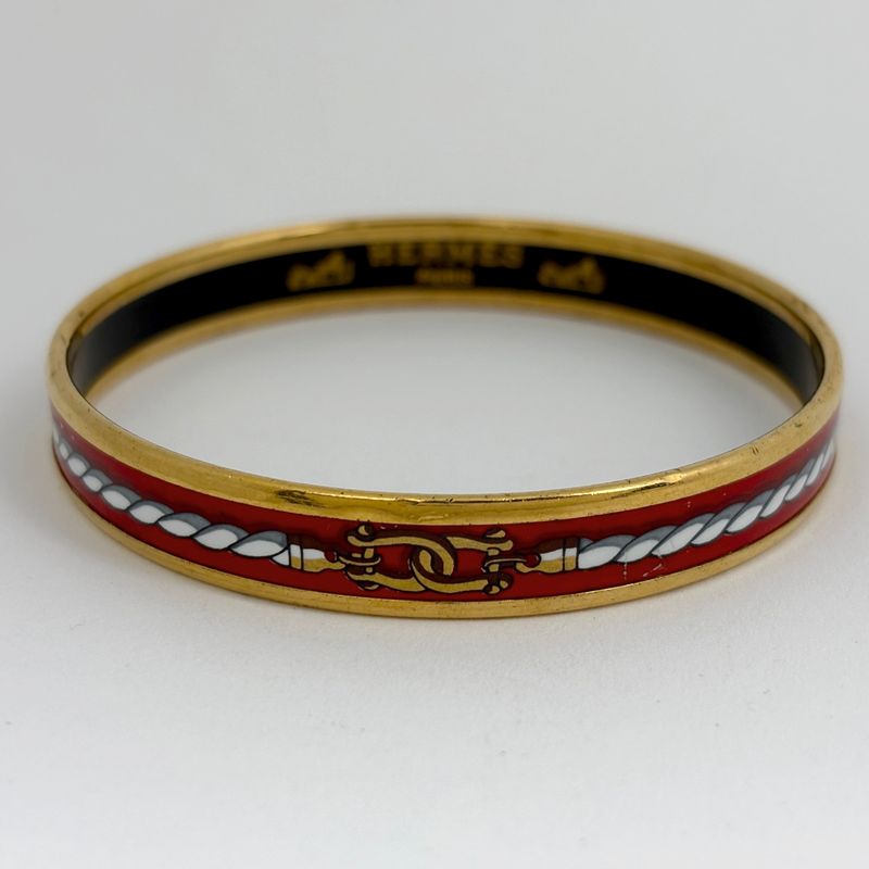 Hermes Enamel PM Bracelet Cloisonne Bangle Red Gold