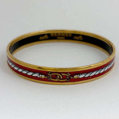 Hermes Enamel PM Bracelet Cloisonne Bangle Red Gold