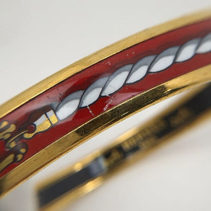 Hermes Enamel PM Bracelet Cloisonne Bangle Red Gold