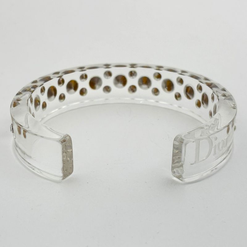 Dior Rhinestone Bangle Plastic Clear Silver Bracelet
