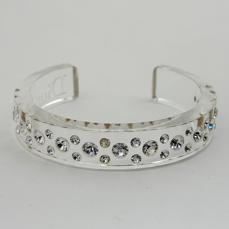 Dior Rhinestone Bangle Plastic Clear Silver Bracelet