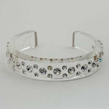 Dior Rhinestone Bangle Plastic Clear Silver Bracelet
