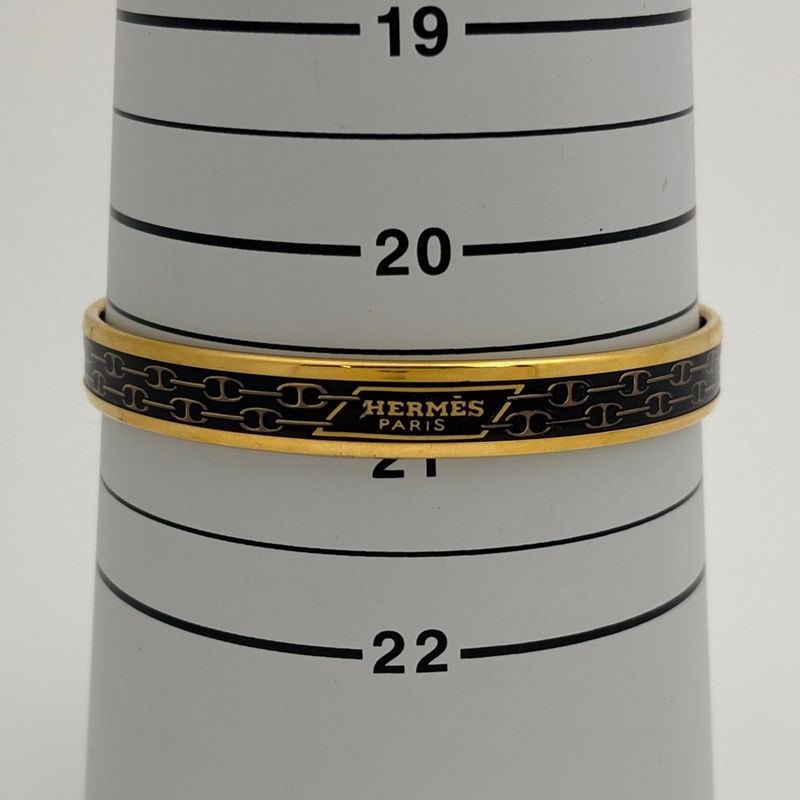 Hermes Enamel PM Bracelet Cloisonne Bangle Black Gold