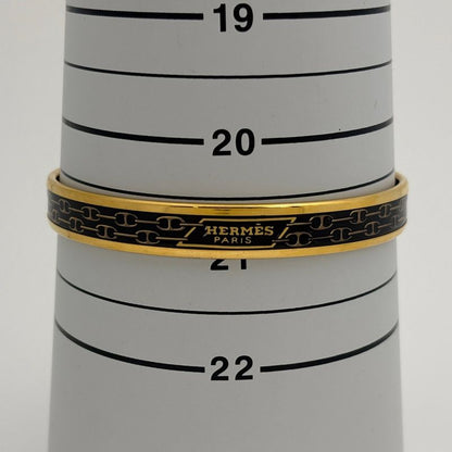 Hermes Enamel PM Bracelet Cloisonne Bangle Black Gold