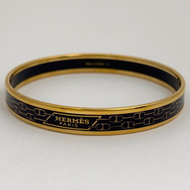 Hermes Enamel PM Bracelet Cloisonne Bangle Black Gold