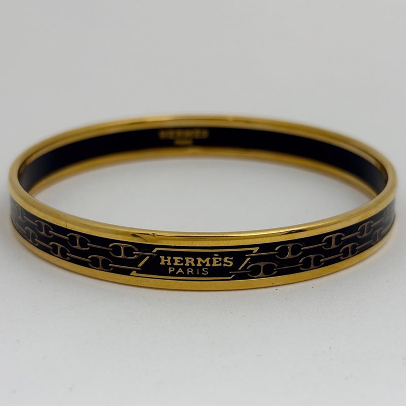 Hermes Enamel PM Bracelet Cloisonne Bangle Black Gold