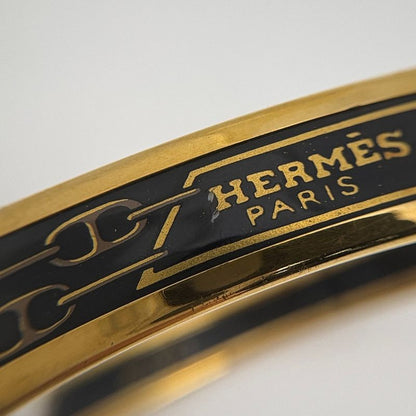 Hermes Enamel PM Bracelet Cloisonne Bangle Black Gold