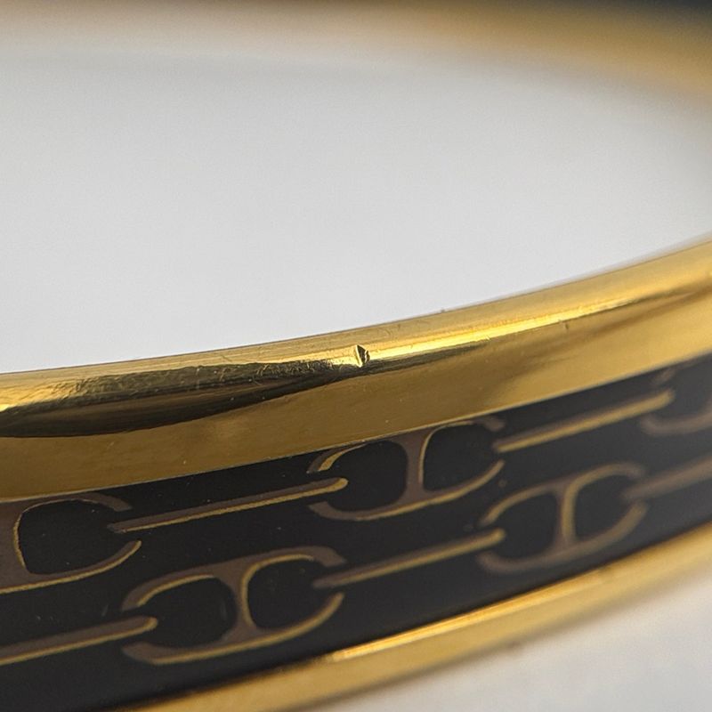 Hermes Enamel PM Bracelet Cloisonne Bangle Black Gold