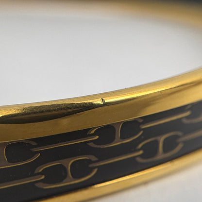 Hermes Enamel PM Bracelet Cloisonne Bangle Black Gold