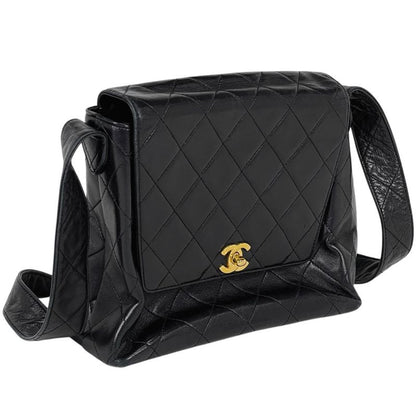 Chanel CC Logo Shoulder Bag Quilted Leather Black