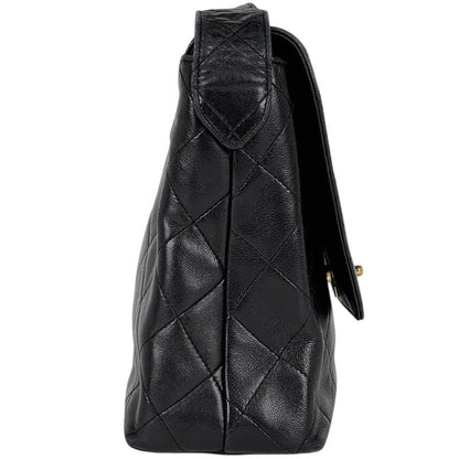 Chanel CC Logo Shoulder Bag Quilted Leather Black
