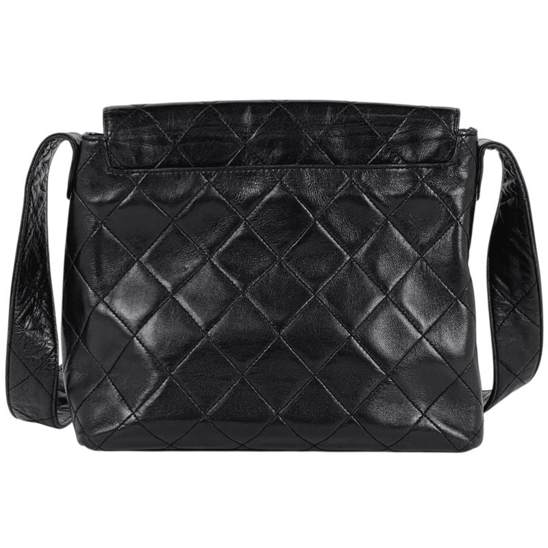 Chanel CC Logo Shoulder Bag Quilted Leather Black