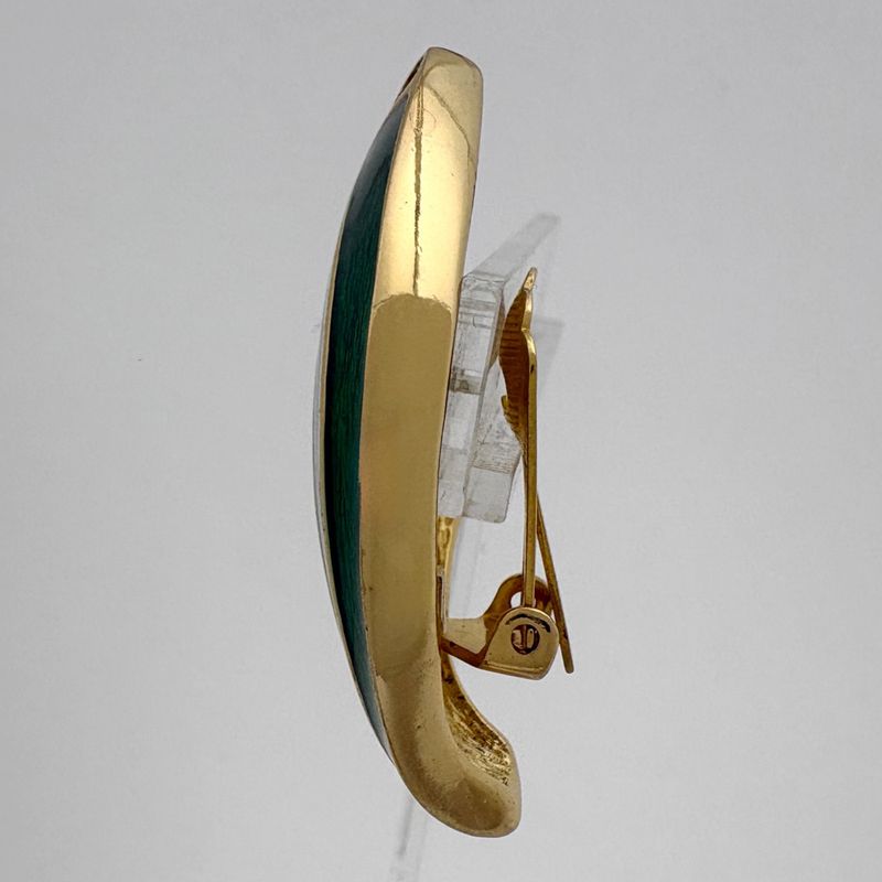 Dior Rhinestone Earrings Gold Plated Green