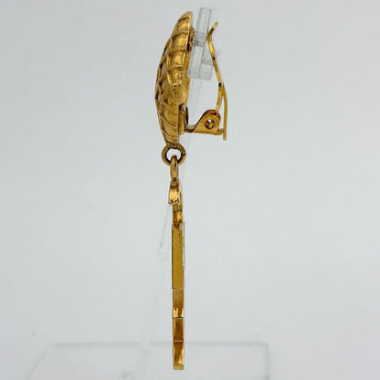 Chanel Logo Earrings Quilted Swing Large Gold Plated