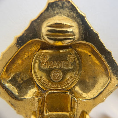 Chanel Logo Earrings Quilted Swing Large Gold Plated
