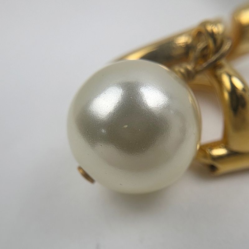 Dior Logo Faux Pearl Earrings CD Swing Gold Plated