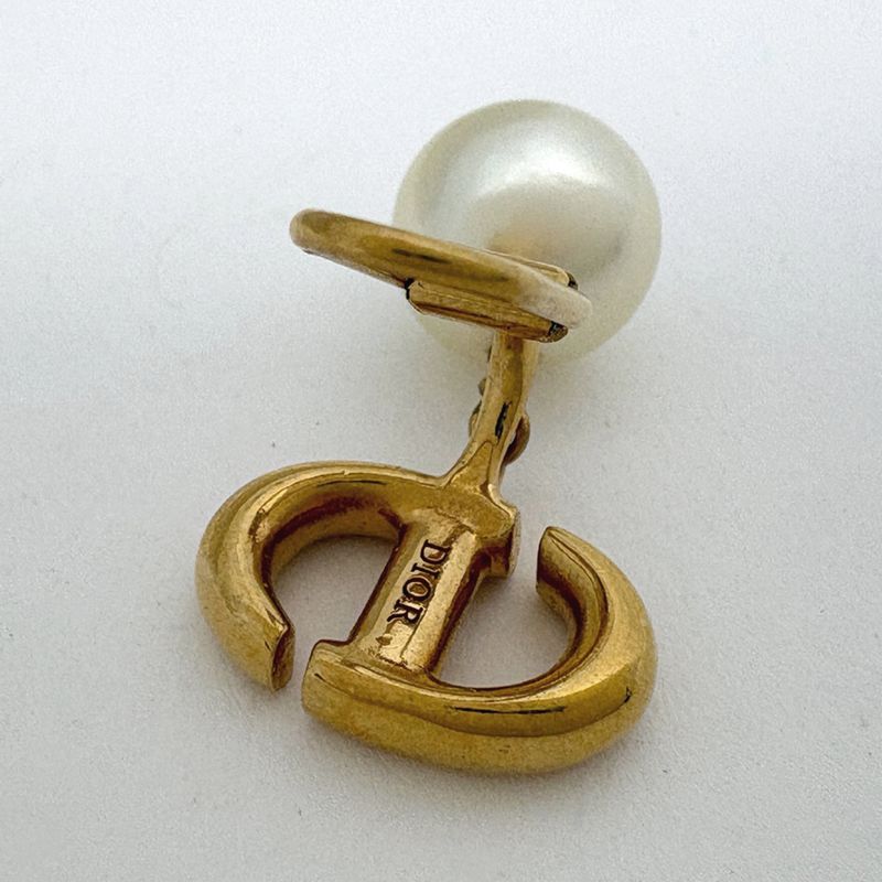 Dior Logo Faux Pearl Earrings CD Swing Gold Plated