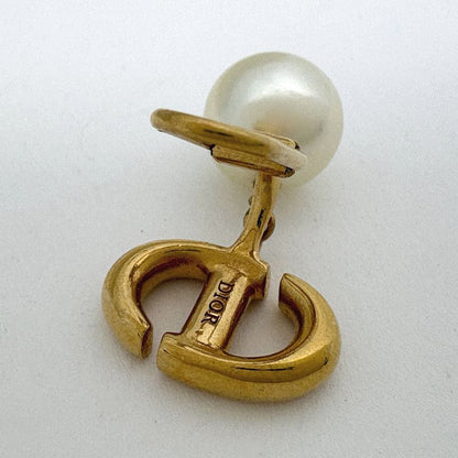 Dior Logo Faux Pearl Earrings CD Swing Gold Plated