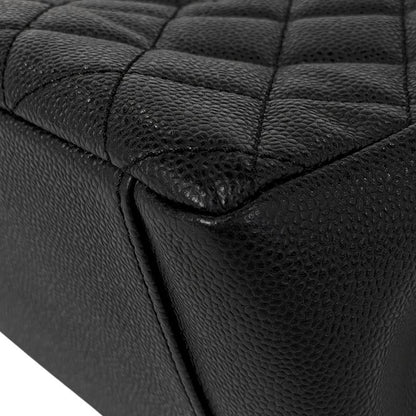 Chanel CC Logo Chain Tote Quilted Shoulder Caviar Leather Black