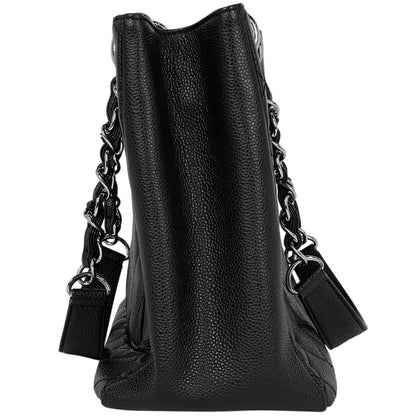 Chanel CC Logo Chain Tote Quilted Shoulder Caviar Leather Black
