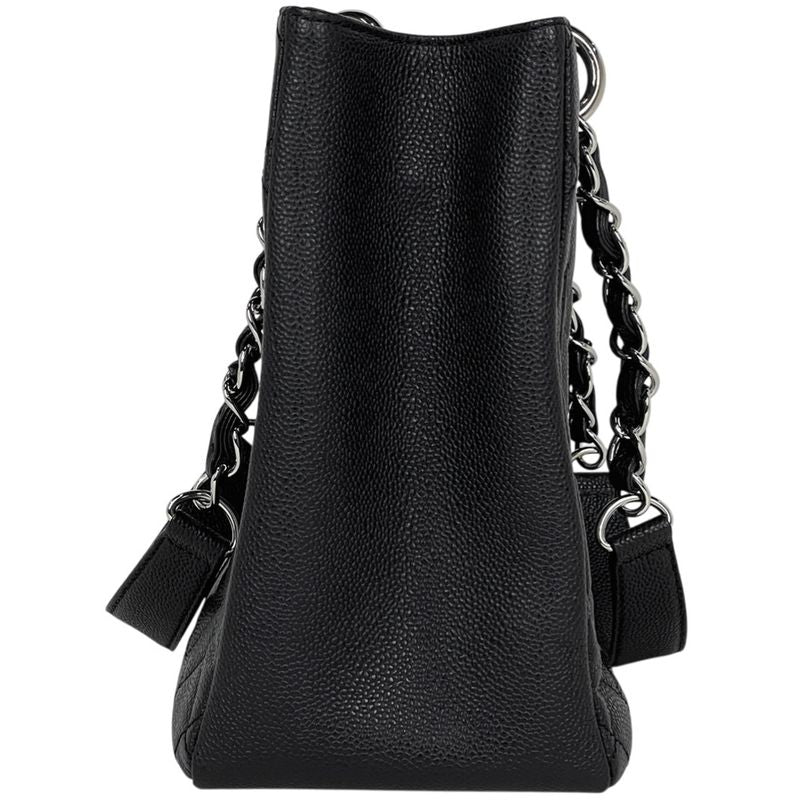 Chanel CC Logo Chain Tote Quilted Shoulder Caviar Leather Black