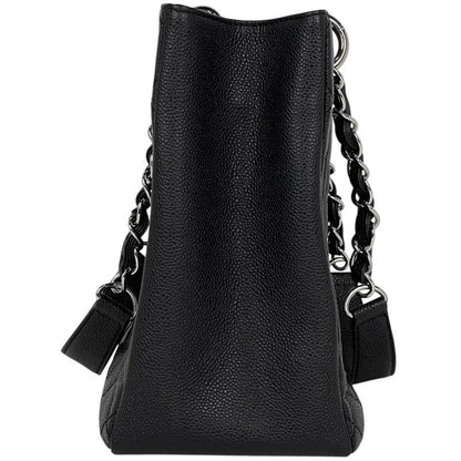 Chanel CC Logo Chain Tote Quilted Shoulder Caviar Leather Black