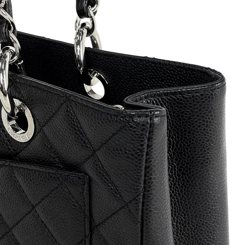 Chanel CC Logo Chain Tote Quilted Shoulder Caviar Leather Black