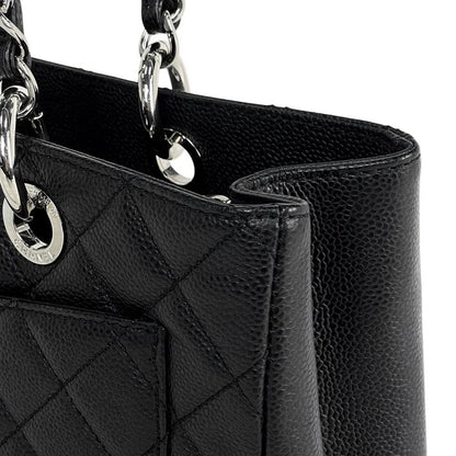 Chanel CC Logo Chain Tote Quilted Shoulder Caviar Leather Black